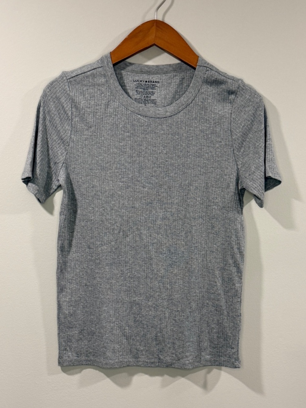 Lucky Brand Women’s Heather Gray Ribbed Short Sleeve Tee Size M